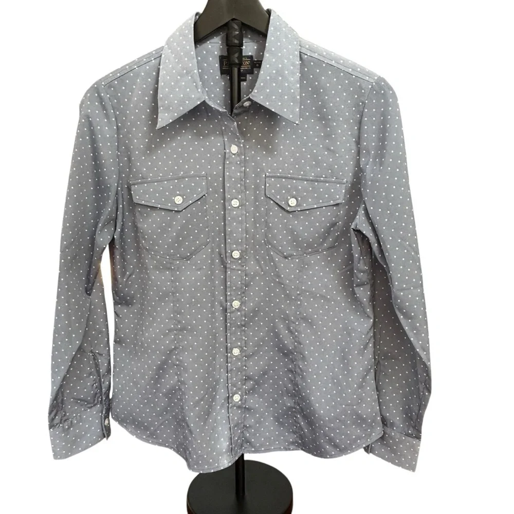 Pendleton Dusty Blue w/White Polka Dot Button-Up Shirt Women’s Size 8P - Picture 3 of 11